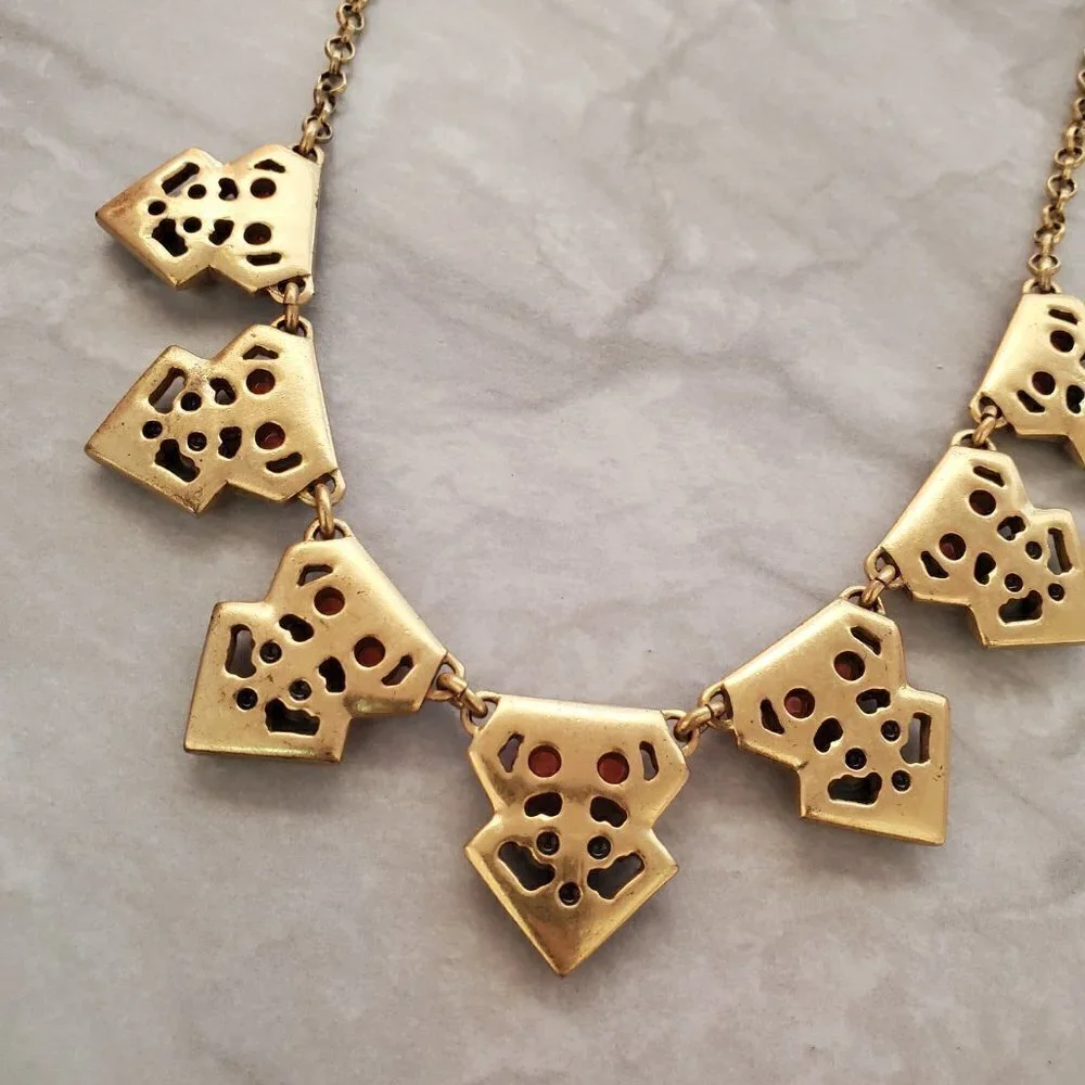 ✨ J.Crew Pave Rhinestone Crystal Blue Gold Coral Bohemian Necklace ✨
